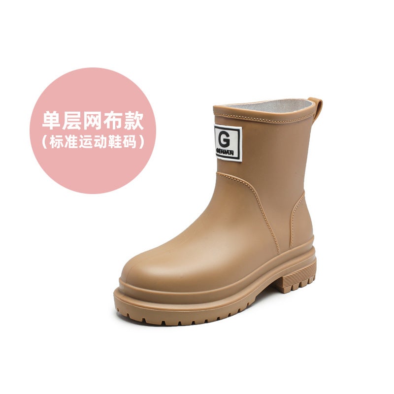 Fashion Casual Flat Warm Cotton Plastic Waterproof Non-Slip Rain Boots Women'S Mid-Heel Waterproof Outwear Rain Boots - Image 4
